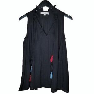 4/$25 LOFT PETITES Pleated Black Sleeveless Top